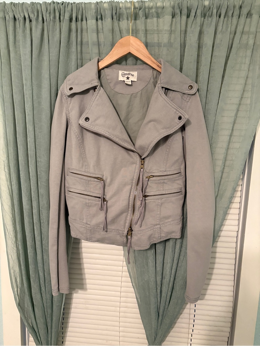 Converse Women's Light Gray Moto-Style Bomber Jacket